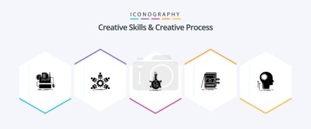 Illustration for Creative Skills And Creative Process 25 Glyph icon pack including sale. pos. business. development. flask - Royalty Free Image