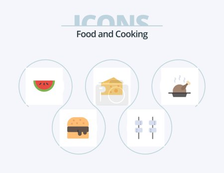 Téléchargez les illustrations : Alimentation plat Icône Pack 5 Icône Design. . le petit déjeuner. . produits alimentaires - en licence libre de droit