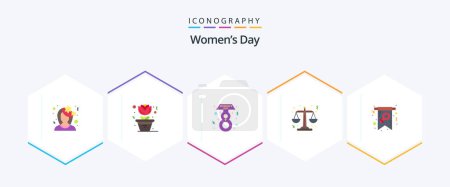 Téléchargez les illustrations : Womens Day 25 Flat icon pack including invite. day. eight march. card. law - en licence libre de droit