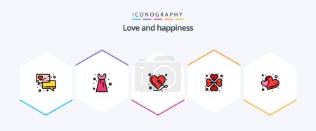 Illustration for Love 25 FilledLine icon pack including two. love. hearts. hearts. rose - Royalty Free Image