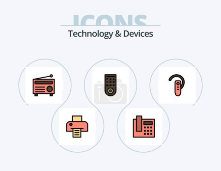 Ilustración de Dispositivos Línea de llenado Icon Pack 5 Icon Design. teléfono. Carrete. proyector. Película. álbum - Imagen libre de derechos