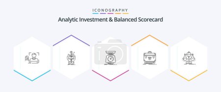 Illustration for Analytic Investment And Balanced Scorecard 25 Line icon pack including financial. briefcase. plant. volume. scale - Royalty Free Image