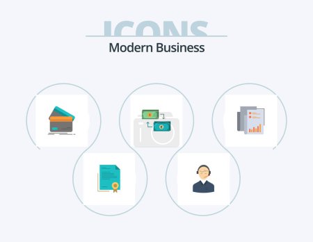 Téléchargez les illustrations : Icône plate d'affaires moderne Pack 5 Icône Design. la finance. cartes. consultation. les affaires. service - en licence libre de droit