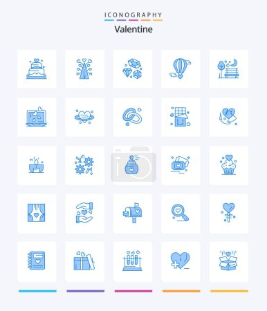 Téléchargez les illustrations : Pack d'icônes Creative Valentine 25 Bleu tel que l'amour. Un ballon volant. Saint Valentin. c ur volant. coeur - en licence libre de droit