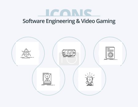 Téléchargez les illustrations : Software Engineering And Video Gaming Line Icon Pack 5 Icon Design. game. cooperation. download. script. file - en licence libre de droit