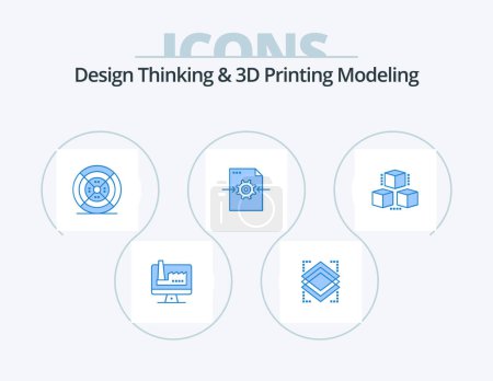 Illustration for Design Thinking And D Printing Modeling Blue Icon Pack 5 Icon Design. delivrey. arrow. film. setting. file - Royalty Free Image