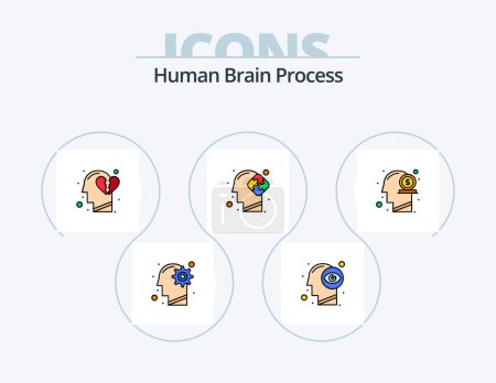Téléchargez les illustrations : Human Brain Process Line Filled Icon Pack 5 Icon Design. head. human. feeling. head. balance - en licence libre de droit