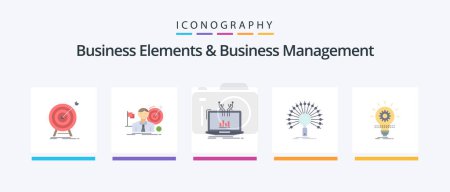 Ilustración de Elementos de negocio y gestión empresarial Flat 5 Icon Pack Incluye información. datos. mercado. plataforma. gestión. Diseño de iconos creativos - Imagen libre de derechos