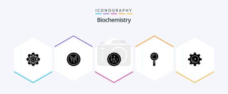 Ilustración de Biochemistry 25 Glyph icon pack including gear. find. process. lab. science - Imagen libre de derechos