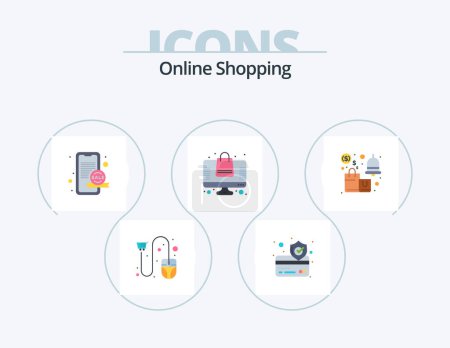 Ilustración de Online Shopping Flat Icon Pack 5 Icon Design. alert. shopping. secure. online. sale - Imagen libre de derechos