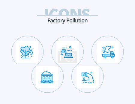 Illustration for Factory Pollution Blue Icon Pack 5 Icon Design. automobile. destruction. energy. deforestation. factory - Royalty Free Image