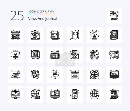 Ilustración de Noticias 25 Paquete de iconos de línea incluyendo periodista. tarjeta. portapapeles. noticias. artículo - Imagen libre de derechos