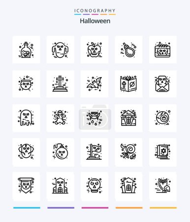 Téléchargez les illustrations : Creative Halloween 25 OutLine icon pack  Such As calendar. knot. apple. halloween. gallo - en licence libre de droit