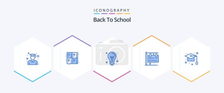 Illustration for Back To School 25 Blue icon pack including cap. hanging sign. back to school. education. light - Royalty Free Image