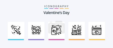 Téléchargez les illustrations : Valentines Day Line 5 Icône Pack Y compris l'amour. coeurs. romantisme. coeur. interdit. Icônes créatives Design - en licence libre de droit