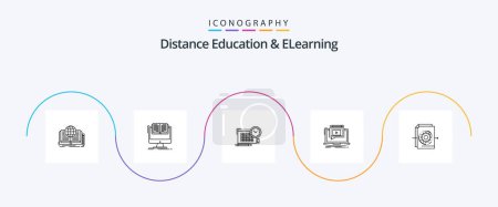 Illustration for Distance Education And Elearning Line 5 Icon Pack Including tutorial. p. cv. laptop. pen - Royalty Free Image