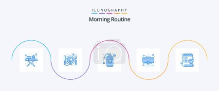 Photo for Morning Routine Blue 5 Icon Pack Including mark. checklist. spa. check. suitcase - Royalty Free Image