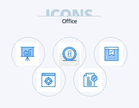 Illustration for Office Blue Icon Pack 5 Icon Design. bookmark. online. office. office. presentation - Royalty Free Image