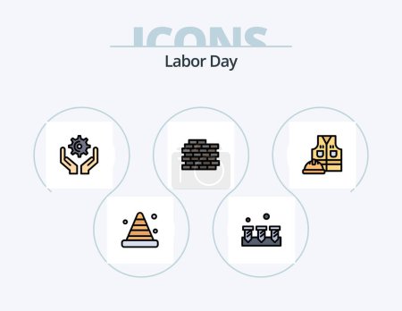Illustration for Labor Day Line Filled Icon Pack 5 Icon Design. paint . paint brush . roller. screw - Royalty Free Image