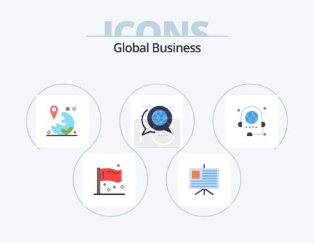 Téléchargez les illustrations : Global Business Flat Icon Pack 5 Icon Design. message. forum. gps. discussion. navigation - en licence libre de droit