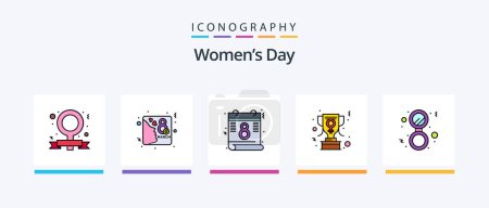 Téléchargez les illustrations : Womens Day Line Filled 5 Icon Pack Including day. women. love. lemon. cocktail. Creative Icons Design - en licence libre de droit