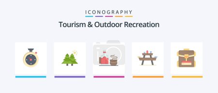 Ilustración de Tourism And Outdoor Recreation Flat 5 Icon Pack Including bag . seat. tea. park. bench. Creative Icons Design - Imagen libre de derechos