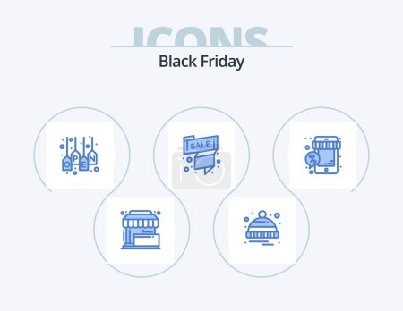 Ilustración de Black Friday Blue Icon Pack 5 Icon Design. etiqueta de venta. venta. venta. etiqueta. tag - Imagen libre de derechos