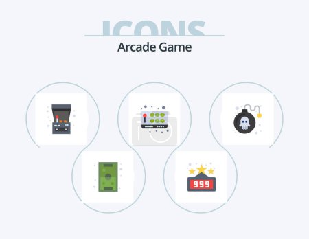 Téléchargez les illustrations : Arcade Flat Icon Pack 5 Icône Design. danger. Amusant. machine d'arcade. jouer. joystick - en licence libre de droit