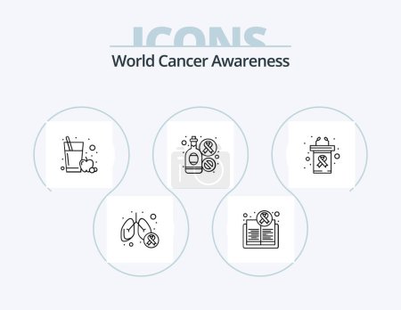 Ilustración de World Cancer Awareness Line Icon Pack 5 Icon Design. Fumar. Un cigarrillo. escala. síntoma. pulmón - Imagen libre de derechos
