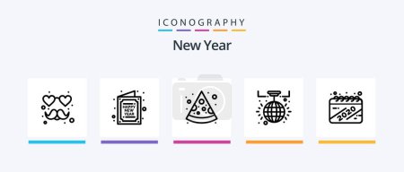 Téléchargez les illustrations : New Year Line 5 Icon Pack Including vip. card. sound. mobile. heart. Creative Icons Design - en licence libre de droit