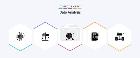 Téléchargez les illustrations : Data Analysis 25 Pack d'icônes Glyph incluant le réseau de données. graphique. D'accord. numérique. seo - en licence libre de droit