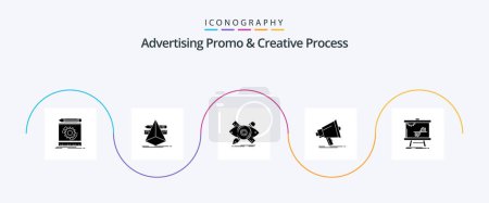 Ilustración de Advertising Promo And Creative Process Glyph 5 Icon Pack Including marketing. bullhorn. sketch. tools. illustration - Imagen libre de derechos