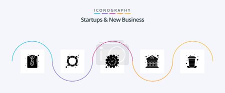Téléchargez les illustrations : Startups And New Business Glyph 5 Icon Pack Including coffee. finance. support. building. management - en licence libre de droit