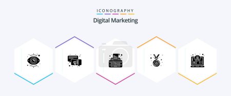 Illustration for Digital Marketing 25 Glyph icon pack including internet. concept. type. business. medal - Royalty Free Image