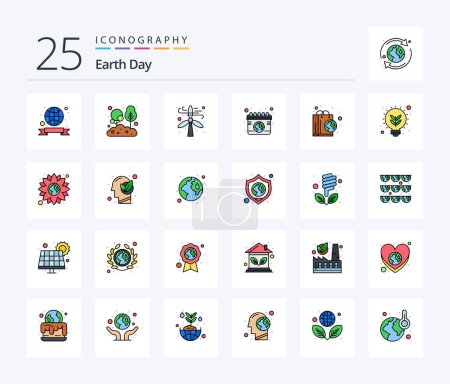 Ilustración de Earth Day 25 Line Paquete de iconos lleno incluyendo bolsa. ecología. Árbol. Tierra. energía - Imagen libre de derechos