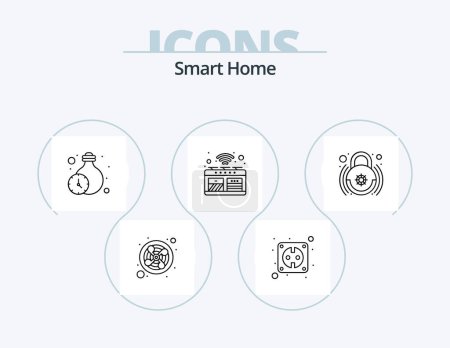 Ilustración de Smart Home Line Icon Pack 5 Icon Design. teléfono. seguridad. módem. Grabar. móvil - Imagen libre de derechos