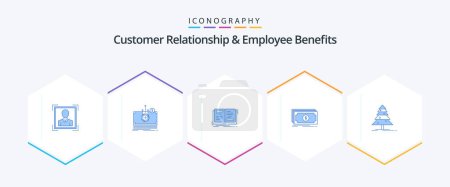 Téléchargez les illustrations : Customer Relationship And Employee Benefits 25 Blue icon pack including tree. transfer. book. fund. theory - en licence libre de droit