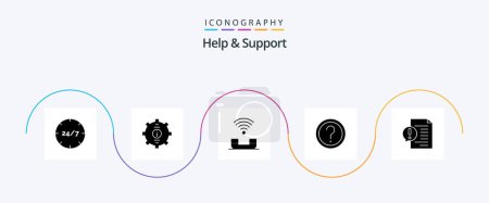 Téléchargez les illustrations : Help And Support Glyph 5 Icon Pack Including help. customer. service. telephone. productivity - en licence libre de droit