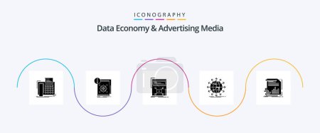 Illustration for Data Economy And Advertising Media Glyph 5 Icon Pack Including arrow. globe. information. website. video - Royalty Free Image