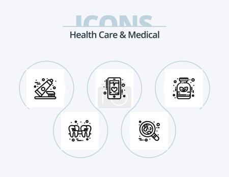 Ilustración de Cuidado de la salud y línea médica Icon Pack 5 Icon Design. pruebas. hepatitis. doctor. chequeo. cara - Imagen libre de derechos