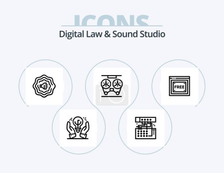 Illustration for Digital Law And Sound Studio Line Icon Pack 5 Icon Design. tecnology. free access. cassette. handfree. music - Royalty Free Image