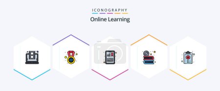 Ilustración de Aprendizaje en línea 25 paquete de iconos de FilledLine incluyendo software. dvd. asignación. Disco. comprimido - Imagen libre de derechos