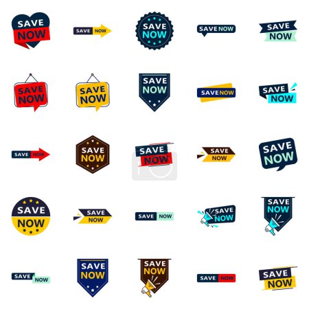 Illustration for Save Now 25 Eye catching Typographic Banners for boosting savings - Royalty Free Image