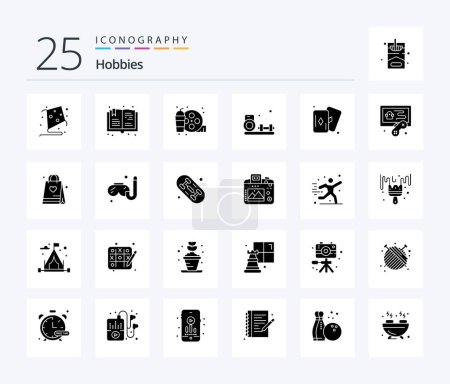 Illustration for Hobbies 25 Solid Glyph icon pack including card. hobbies. drink. gym. hobby - Royalty Free Image