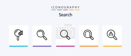 Téléchargez les illustrations : Search Line 5 Icon Pack Incluant zoom. fouille. fouille. tableau de recherche. infographie. Icônes créatives Design - en licence libre de droit
