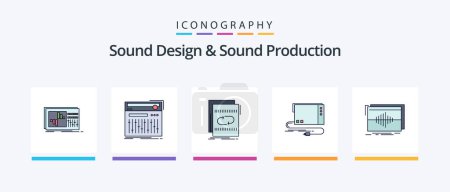 Téléchargez les illustrations : Sound Design And Sound Production Line Filled 5 Icon Pack Including daw. ableton. monitor. sound. format. Creative Icons Design - en licence libre de droit
