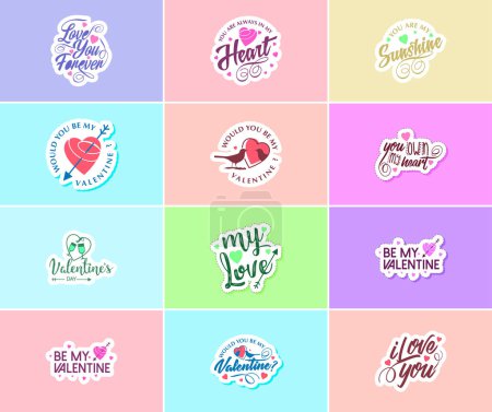 Téléchargez les illustrations : Express Your Love with Valentine's Day Typography and Graphics Stickers - en licence libre de droit
