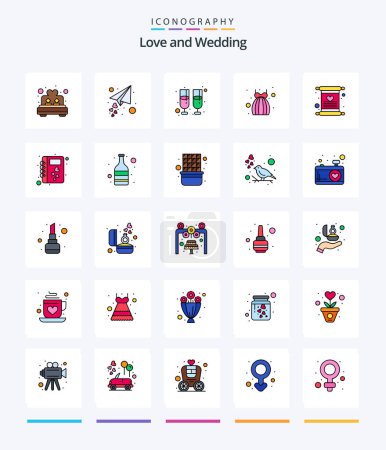 Téléchargez les illustrations : Creative Wedding 25 Line FIlled icon pack  Such As invitation. wedding. paper plane. lace. bride - en licence libre de droit
