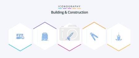 Téléchargez les illustrations : Building And Construction 25 Blue icon pack including construction. plier. hostel. utensils. repair - en licence libre de droit