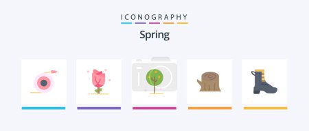 Illustration for Spring Flat 5 Icon Pack Including spring. wood. rose. log. lotus flower. Creative Icons Design - Royalty Free Image